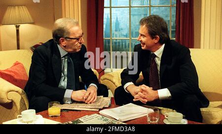 Tony Blair MP Prime Minister January 2000 on the Breakfast with Frost set, with David Frost Stock Photo