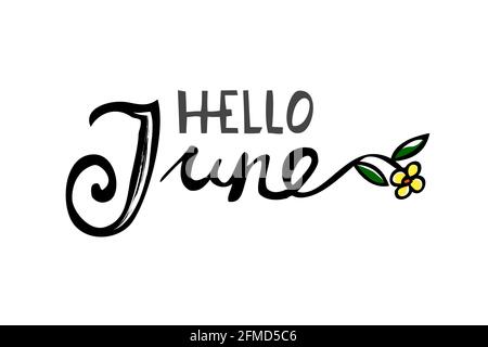 Simple Vector Lettering, Hello June, Isolated on White Stock Vector