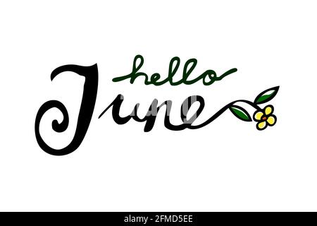 Simple Vector Lettering, Hello June, Isolated on White Stock Vector