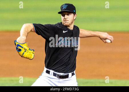 Miami, USA. 07th May, 2021. Miami Marlins pitcher Trevor Rogers (28) pitches during the third inning of an MLB game against the Milwaukee Brewers at loanDepot park in the Little Havana neighborhood of Miami, Florida, on Friday, May 7, 2021. (Photo by Daniel A. Varela/Miami Herald/TNS/Sipa USA) Credit: Sipa USA/Alamy Live News Stock Photo