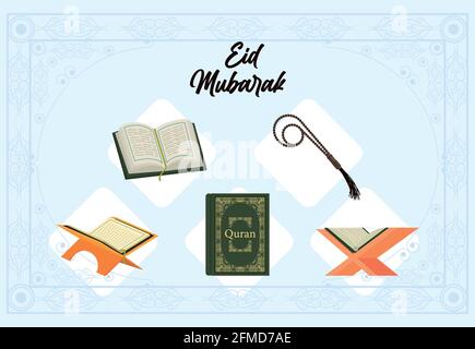 eid mubarak five icons Stock Vector