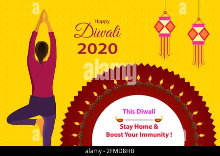 Happy Diwali festival greeting layout with traditional diya lamps. Beautiful background with Indian decorative elements. Stock Vector