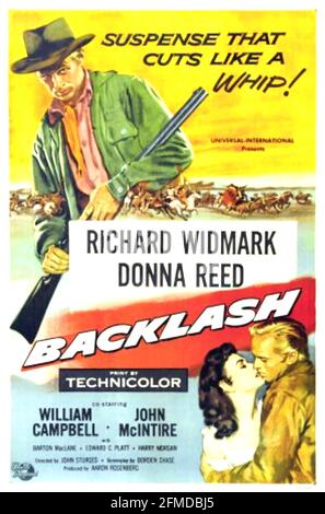 BACKLASH 1956 Universal-International film with Richard Widmark and Donna Reed. Poster by Reynold Brown