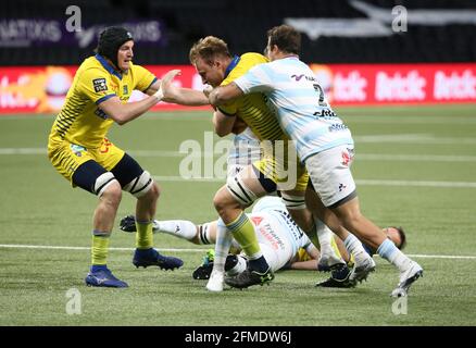 Jacobus Van Tonder of Clermont, Arthur Iturria of Clermont (left) during the French championship Top 14 rugby union match between Racing 92 and ASM Clermont Auvergne on May 8, 2021 at Paris La Defense Arena in Nanterre near Paris, France - Photo Jean Catuffe / DPPI Stock Photo