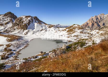 Valparola pass, Italy - October 27, 2014: Valparola at 2168m el. is a high mountain pass in the Dolomites in the province of Belluno in Italy Stock Photo