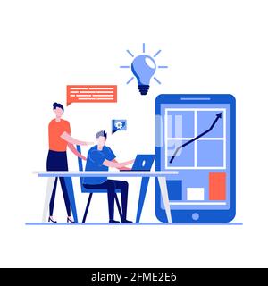 Business teamwork and coworking office concept with characters. Modern vector illustration in flat style for landing page, mobile app, poster, flyer, Stock Vector