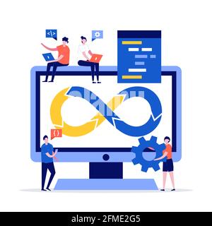 Programmers at work concept with characters. Modern vector illustration in flat style for landing page, mobile app, poster, flyer, template, web banne Stock Vector