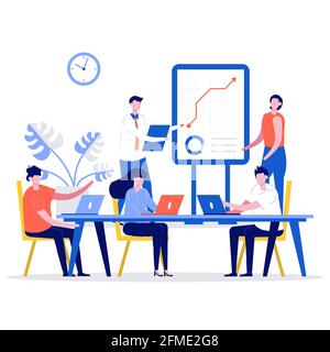 Business training or courses concept. Modern vector illustration in flat style for landing page, mobile app, poster, banner, flyer, template, web, bac Stock Vector