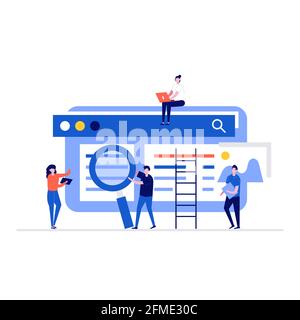 People teamwork together on SEO optimization concept with characters. Modern vector illustration in flat style for landing page, mobile app, poster, t Stock Vector
