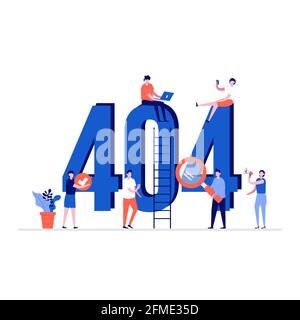 404 error concept with characters. Modern vector illustration in flat style for landing page, mobile app, poster, flyer, template, web banner, infogra Stock Vector