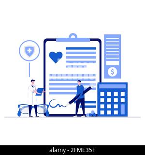 Health insurance vector illustration concept with characters. Modern flat style for landing page, mobile app, poster, flyer, template, web banner, inf Stock Vector