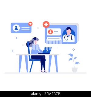 Online medical service vector illustration concept with characters. Modern flat style for landing page, mobile app, poster, flyer, template, web banne Stock Vector