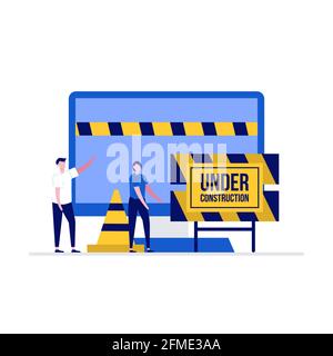 Website under construction vector illustration concept with characters. Modern flat style for landing page, mobile app, poster, flyer, template, web b Stock Vector