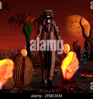 Space traveler exploring a new planet - 3d rendering Stock Photo