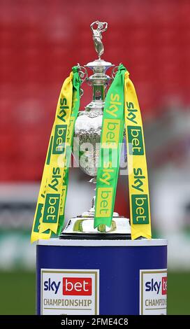 Barnsley, England, 8th May 2021.  The Championship trophy  during the Sky Bet Championship match at Oakwell, Barnsley. Picture credit should read: John Clifton / Sportimage Stock Photo