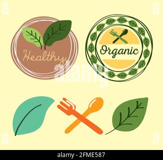 five organic labels set icons Stock Vector