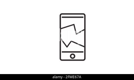 Broken Screen Device Icon. Vector black and white isolated illustration of a smartphone with craked screen Stock Vector