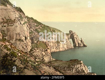 London Bridge rock arch in Torquay, Devon circa 1890-1900 Stock Photo