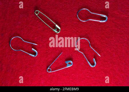 Group of safety pins Stock Photo