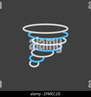Tornado vector icon on dark background. Whirlwind storm sign. Meteorology sign. Graph symbol for travel, tourism and weather web site and apps design, Stock Vector