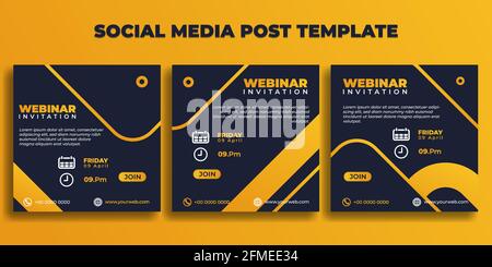 Set of Social media post template. Webinar invitation banner with dark blue and yellow color design. good template for online advertising design. Stock Vector
