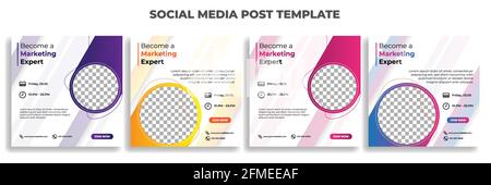 Set of Social media post template with white color design. Marketing expert banner. good template for digital advertisement design. Stock Vector