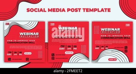 Social media post template. Set of Social media retro concept design. Webinar invitation banner with red and white color design. good template for onl Stock Vector