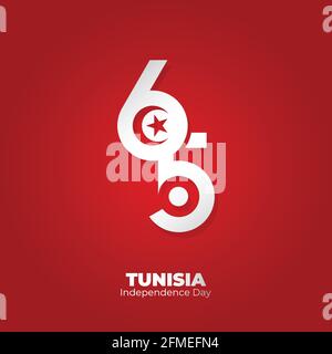65th Tunisia Independence Day design. typography number of 65. Tunisian national day. Stock Vector
