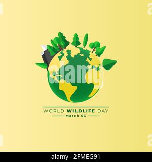 World wildlife day design with green earth vector illustration. good template for wildlife day or environmental design Stock Vector