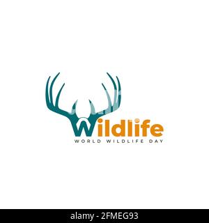 Typography of Wildlife with deer antlers design. good template for World wildlife day design. Stock Vector