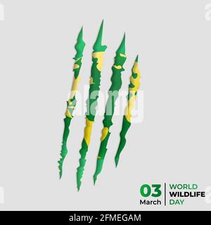 Wild animal claws vector illustration visible green earth. good template for World wildlife day design. Stock Vector