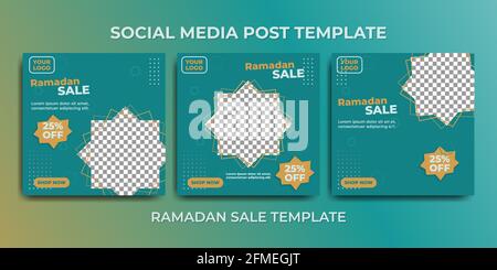 Social media post template for ramadan month promotion sale. green social media template design. Stock Vector