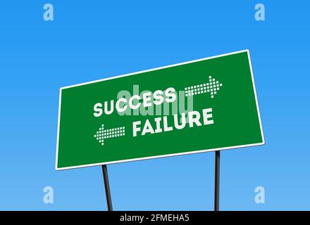 Success Failure Direction Billboard, green Street board with words failure and Success. conceptual image of success direction and failure direction. Stock Photo