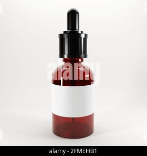 Glass or plastic bottle for essential oil mockup. 3d render design. Jar for cosmetic isolated on white Stock Photo