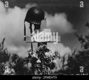 World War Two WWII II French civilians erected this silent tribute to an American soldier who fell in the effort to liberate France from German occupation, June 17, 1944 Carentan Stock Photo