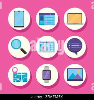 nine ux ui set icons Stock Vector