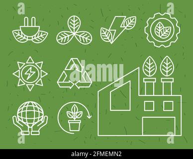 bioenergy ecology set nine icons Stock Vector