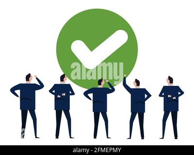 agree green check mark choice choose vote by businessmen team together success good choice ok Stock Vector