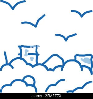 Building Smog And Birds doodle icon hand drawn illustration Stock Vector