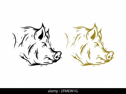 boar line art illustration drawing Stock Vector