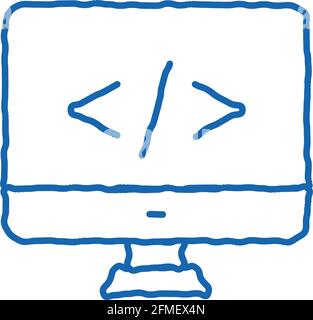 Coding Computer Monitor doodle icon hand drawn illustration Stock Vector