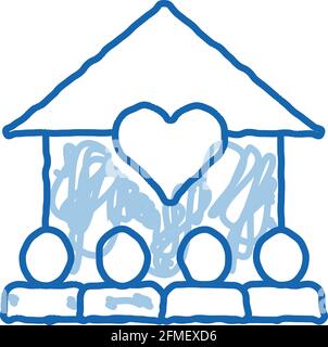 Volunteers Support House doodle icon hand drawn illustration Stock Vector