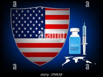 Pattern design for Protective shield Flag of the United States with vaccine and Syringe concept prevent and stop spread coronavirus Stock Vector