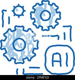 Artificial Intelligence Ai Chip doodle icon hand drawn illustration Stock Vector