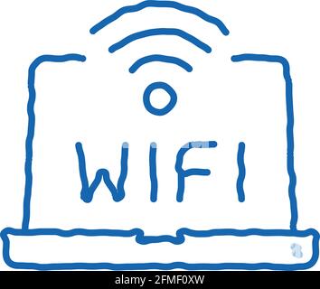 Wifi Sign And Word On Laptop Display doodle icon hand drawn illustration Stock Vector