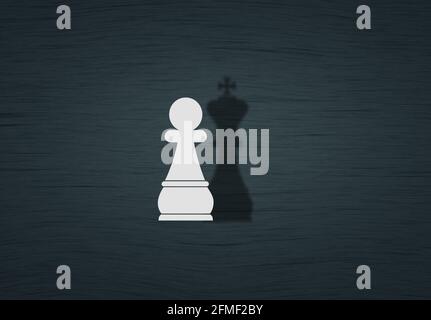 Chess pawn with king shadow, Dream and ambition business concept Stock Photo