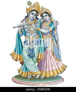 High-Resolution Indian God Radha Krishna Illustrations, Digital Paintings. Stock Photo