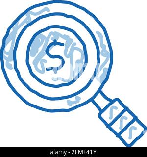 Dollar Sign In Magnifier Glass Center doodle icon hand drawn illustration Stock Vector