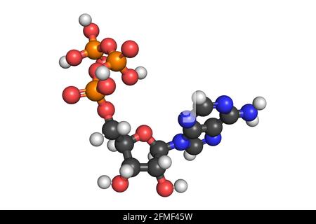 Adenosine triphosphate ATP molecule 3D render chemical structure Stock Photo