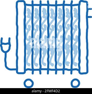 Portable Oil Radiator Heating System doodle icon hand drawn illustration Stock Vector
